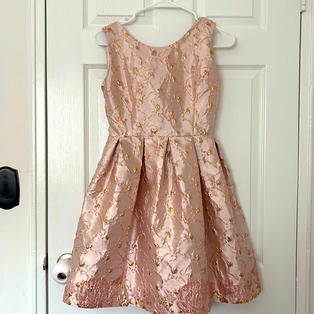 Metallic rose gold pleated dress